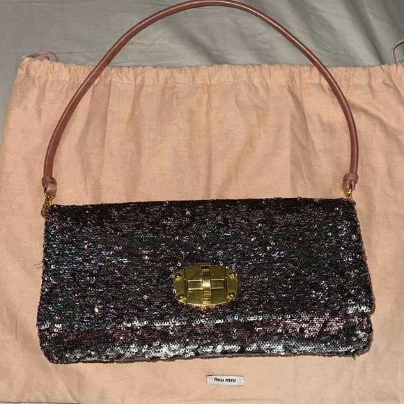 Miu Miu Handbags - MiuMiu Authentic leather strap sequins pink n silver should bag excellent